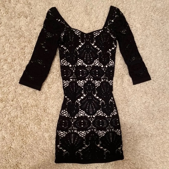 Free People Crochet 3/4 sleeve Bodycon Dress XS/S - Picture 6 of 8